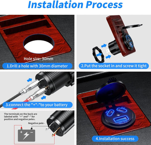 KEWIG 2Pcs 12V USB Outlet Quick Charge 3.0 USB Charger Sockets & Dual PD Type - C Ports, USB Cigartte Lighter Socket with ON/Off Switch DIY Kit, W...