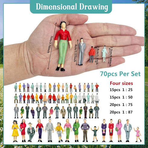 70PCS People Figurines Mini Trains Architectural 1:25 1:50 1:75 1:87 Scale People Painted Figures Plastic People Small Dollhouse People Standing a...