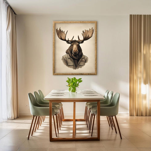 Posterizer 1 pcs- moose with a green jacket on-Abstract & Modern Art-Art for Animal Lovers- Gift for Men Women Teens-decor for Bedroom, Office, L...