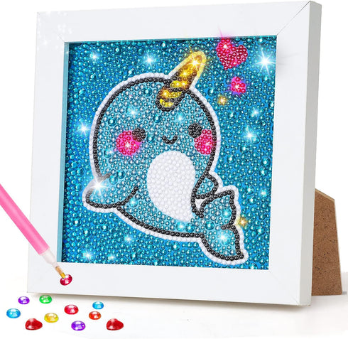 TOY Life 5D Diamond Arts Kits for Kids with Wooden Frame Diamond Arts and Crafts for Kids Ages 6 8 10 12 Gem Art Painting Kit Whale Diamond Dots P...