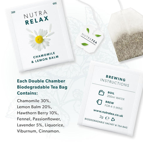 NUTRARELAX - Sleep and Calming Tea – Helps with Relaxation and Sleep – Includes Chamomile, Lemon Balm and Passionflower - 20 Enveloped Tea Bags - ...