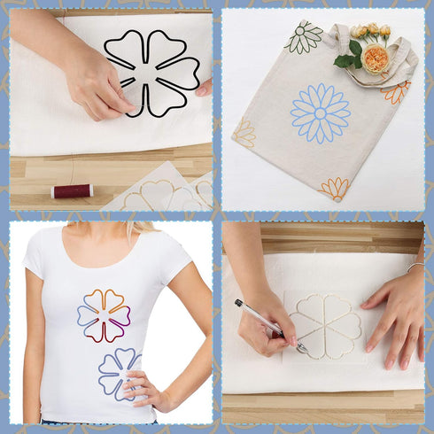 Zonon 9 Pieces Flower Line Quilting Stencil Kit Sewing Flower Reusable Template Stencils with Metal Open Ring for Sewing on Fabric Quilt Clothes...