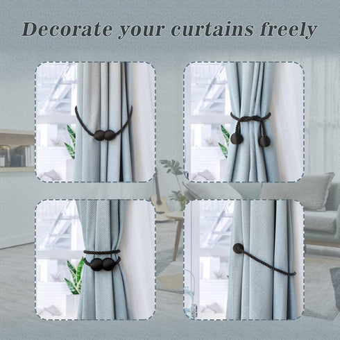 Hion Magnetic Curtain Tiebacks Black 2pcs, Curtain Tiebacks Buckles Holdbacks Holders Hooks Clip for Home Outdoor Bedroom Office Decorative Curtai...