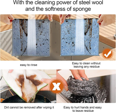 2024 New Multi-Purpose Wet and Dry Double-Layer Steel Wire Dishcloths, Multi-Purpose Steel Wire Dishcloths, Reusable, Suitable for Tableware, Stov...