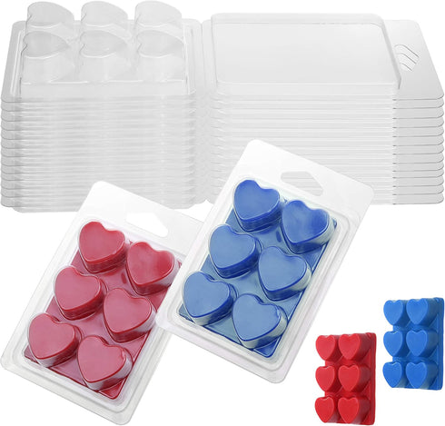 MILIVIXAY Wax Melt Containers-6 Cavity Clear Empty Plastic Wax Melt Molds-25 Packs Heart Shape Clamshells for Tarts Wax Melts....