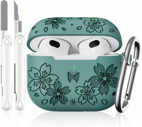 for Airpods 3rd Generation Case - Silicone Case Compatible with Airpods Case 3rd Generation - Butterfly Flowers Engraved Design for Airpods 3rd Ge...
