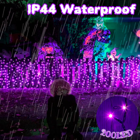 PEIDUO Halloween Decorations Outdoor, 82 FT 200 LED Purple String Lights, Motion Sensor Controller Sync with Spooky Music, Twinkle Fairy Lights fo...