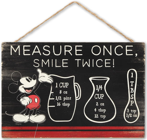 Disney Mickey Mouse Hanging Wood Measuring Sign - Measure Once, Smile Twice for Kitchen or Dining Room...