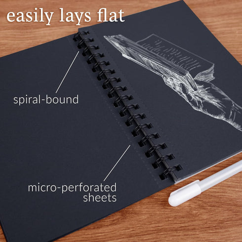 W.A. Portman Black Paper Sketchbook - A5 (6" x 8.25") Black Drawing Paper - Black Paper Journal with Black Art Paper - 60 Page Black Paper Noteboo...