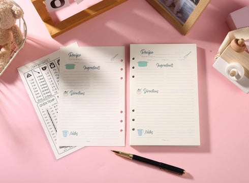 Blank Recipe Inner Paper Block Paper 80 Sheets (160 Pages) -Paper Size 8.22''×5.3''-Write in Your Own Recipes...