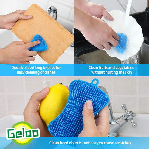 Silicone Sponge Dish Brush, Double Sided Cleaning Brush for Dishes, Kitchen Gadgets and Accessories (3 Pack)...