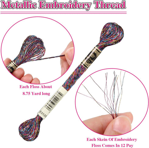 WILLBOND 24 Pcs Metallic Embroidery Floss Cotton Stitch Embroidery Thread Skein Threads Glitter Embroidery Thread Cross Stitch Thread for Friendsh...