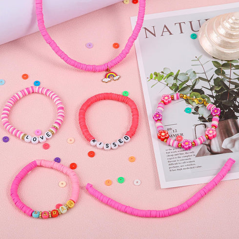 28 Strands Purple Clay Beads Bracelet Making Kit, Friendship Preppy Flat Polymer Clay Heishi Beads for Bracelets Jewelry Making Kit, DIY Arts and ...