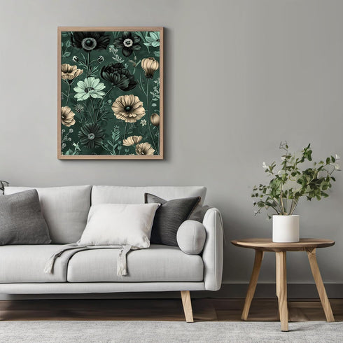 Posterizer 1 pcs-dainty assorted flowers with green background-Floral & Botanical Art-Abstract & Modern Art-Decor for Home & Office- UNFRAMED Wall...