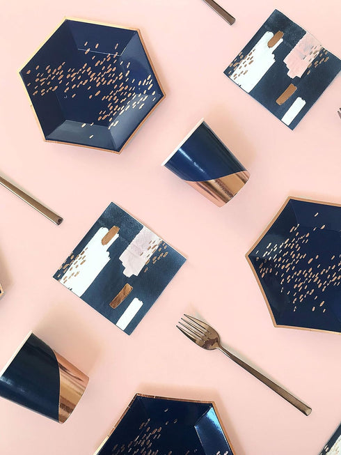 Harlow & Grey Erika Navy Party Napkin Set, 20 Ct, 5” Modern Abstract, Disposable Paper Cocktail, Bar, Dessert Napkins for Birthday, Wedding, Showe...