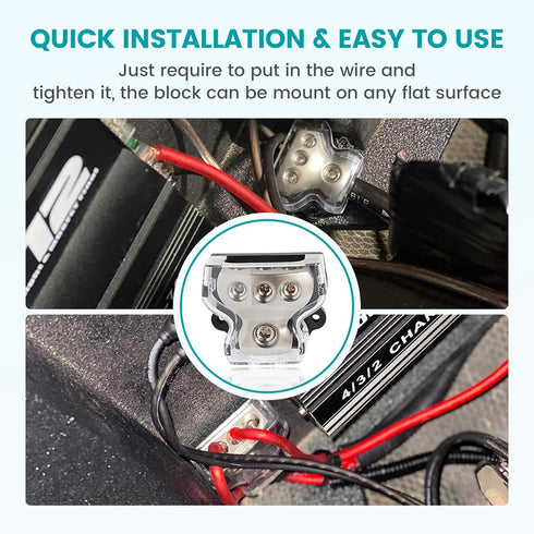 3 Way Power Distribution Block Zine-Alloy, 0/2/4 Gauge in 4/8 Gauge Out Auto Car Audio Distribution Connecting Block, 3 Way Ground Distribution Bl...