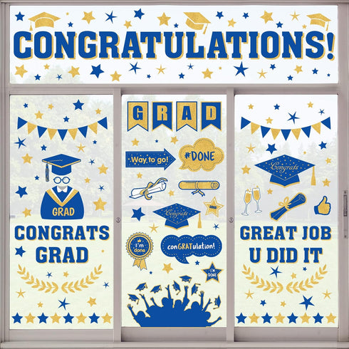 Whaline 193Pcs Graduation Window Sticker Clings Removable Grad Window Decorations Cap Diploma Window Decals Grad Congratulations Party Decor Suppl...