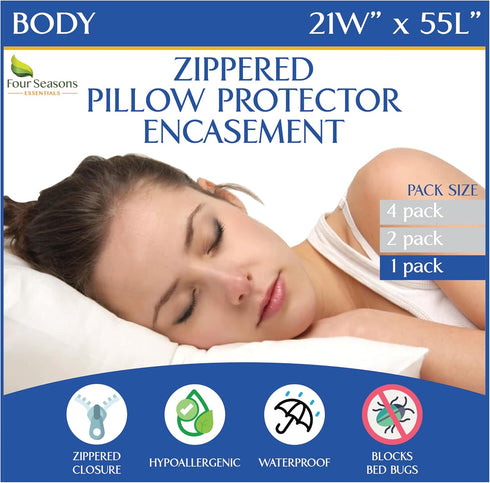 Body Size Pillow Protector 21" W x 55" L – Waterproof Zippered Pillow Cover Hypoallergenic Dust Proof Pillowcase Encasement...