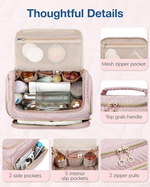 BAGSMART Travel Toiletry Bag, Large Wide-open Travel Bag for Toiletries, Makeup Cosmetic Travel Bag with Handle, Pink-M...