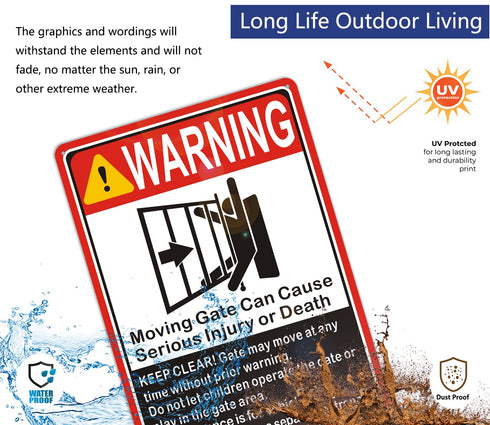 Moving Gate Sign Moving Gate Can Cause Serious Injury or Death Sign 10"x 7" Warning Door Safety Keep Clear Sign Metal Reflective Rust Free Aluminu...