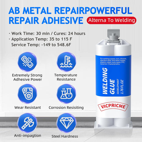 Metal Glue, 1.76oz 2 Part Liquid Metal Welding Epoxy Glue, Marine Filler Repair Putty, High-Temperature Resistant Heavy Duty ab Glue,Strongest Glu...