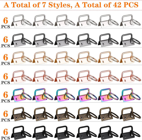 Key Fob Hardware, modacraft 42PCS 1 Inch 7 Colors Keychain Hardware Set Key Fob Hardware for Wristlet Keychain, Key Lanyard and Key Chain Making H...