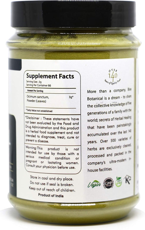 bixa BOTANICAL Tulsi Leaves Powder (Holy Basil Leaf/Ocimum Sanctum) 7 Oz / 200g,Pack of 1 | Support Immunity|Taken as Tea...