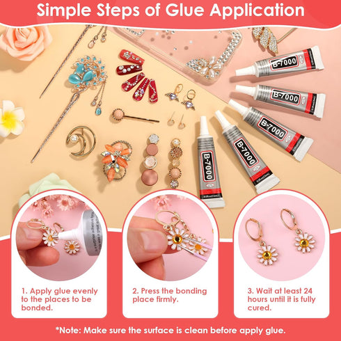 5 PCS 15 ML B7000 Fabric Super Glue, Transparent B-7000 Glue Rhinestone Gems Glue Flexible Adhesive for Crafts Jewelry Making Phone Repair Nail Ar...