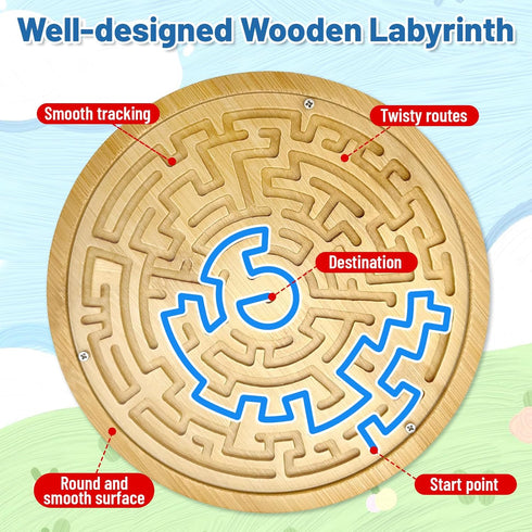 Wooden Labyrinth Board Game, Round Marble Ball Maze Puzzle Balance Board, Busy Toddler Maze Puzzle Logic Game Toy Personalized Gift for Kids, Teen...