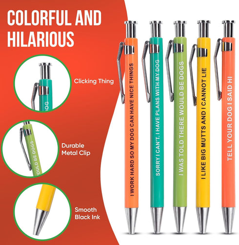 MilkToast Brands Funny Dog People Pens, A snarky gag gift set for pet owners or coworkers, Black ballpoint pens...