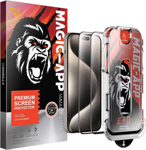 Magic-APP IPhone 15 pro Screen Protector,9H Hardness, HD Clear Tempered Glass, Auto Dust-Elimination, Bubble Free, Full Coverage, Easy Installatio...