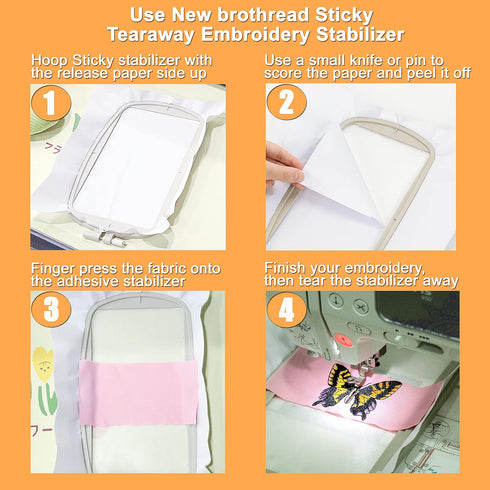 New brothread Sticky Self-Adhesive Tear Away Embroidery Stabilizer Backing 12" x 10 Yd roll - Medium Weight for Napped Fabric & Hoop Less Embroide...