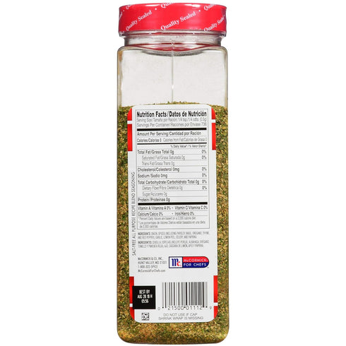 Lawry's Salt Free All Purpose Recipe Blend Seasoning, 13 oz - One 13 Ounce Container of Salt Free All Purpose Seasoning Blend, Versatile Spices fo...