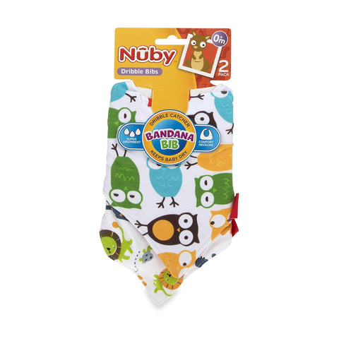 Nuby 2-pk Dribble Catcher Bandana bibs, Super Absorbent Drool Bib with Soft Comfort Neckline, Neutral...