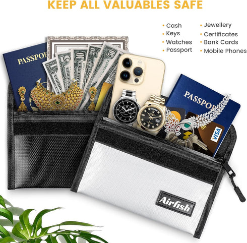 Fireproof Money Bag, 5 x 8 inches Fireproof Wallet, Waterproof Cash Bag with Zipper, Small Fireproof Cash Bag for Valuables...