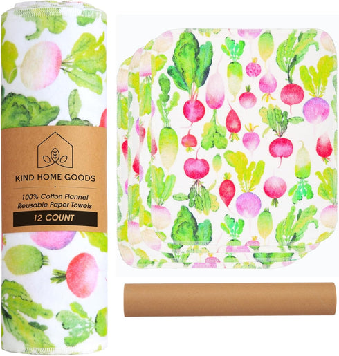 Reusable Paper Towels Washable Roll (12”x10”) - Soft, Absorbent 100% Cotton Flannel Papertowels - Reusable Dish Cloths w/Cardboard Roll - Kitchen ...