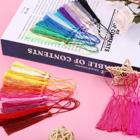 Tassels, Cridoz 120Pcs Bookmark Tassels Silky Handmade Soft Craft Mini Tassels with Loops for Bookmarks, Crafts and Jewelry Making, 30 Colors...
