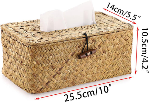 Sumnacon Tissue Box Cover Rectangle Tissue Box Seagrass Tissue Box Holder Woven Tissue Holder Decorative Tissue Cover for Bathroom Tissue Box Cove...