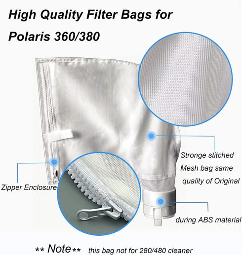 2 Pack Zippered Bag Replacement Fits for Polaris 360, 380 Pool Cleaner All Purpose Filter Bag for Polaris Filter Bag...