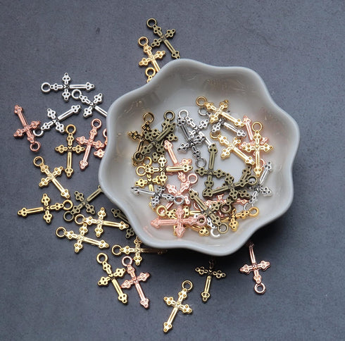 50 Pcs Vintage Crucifix Pendants Beading Charms with Hole Small Chic Elegant Metal Religious Bulk Cross for Jewelry Making Kit DIY Bracelet Neckla...