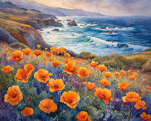 Rebotipy Flowers Paint by Numbers for Adults A Field of Poppies on The Coast Paint by Number on Canvas Without Frame,DIY Oil Painting for Gift Hom...