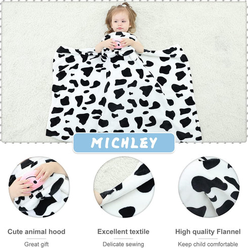MICHLEY Baby Hooded Swaddling Blanket for Boys Girls, Animal Face Toddler Fall Winter Throw Blankets 0-3 Years(Cow)...
