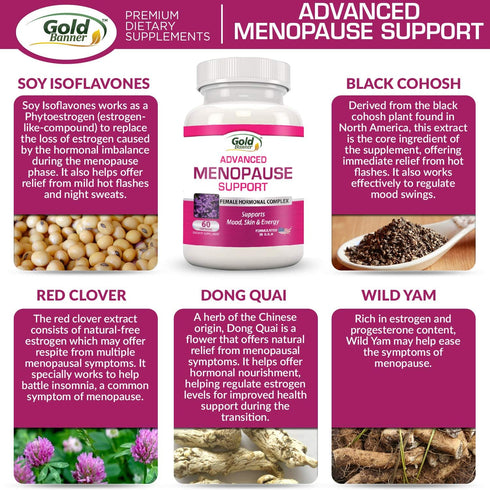 Advanced Menopause Support - Natural Female Hormonal Complex for Hot Flashes, Mood Swings & Vaginal Dryness - Black Cohosh, Soy Isoflavones & Herb...