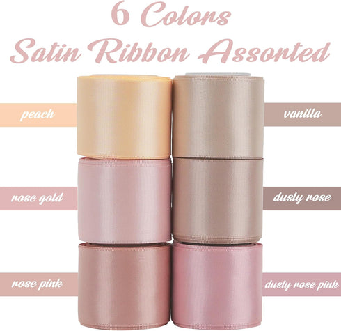 HUIHUANG Rose Pink Ribbon 1-1/2" Dusty Rose/Rose Gold/Rose Pink/Rosy Mauve/Vanilla/Peach Satin Ribbons for Wedding Flower Bouquet Bows Bridal Gift...
