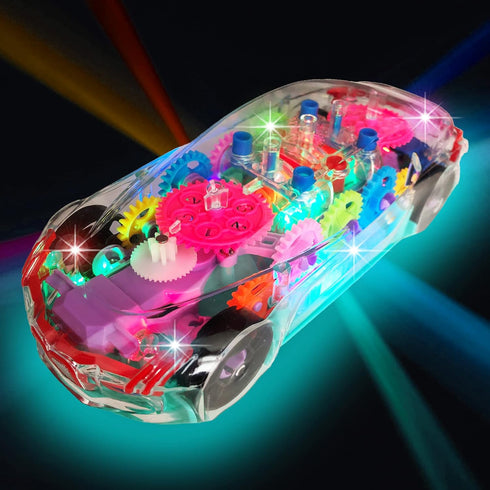 ArtCreativity Light Up Transparent Sensory Car Toy for Kids, 1PC, Bump and Go Toy Car with Colorful Moving Gears, Music, and LED Effects, Fun Educ...