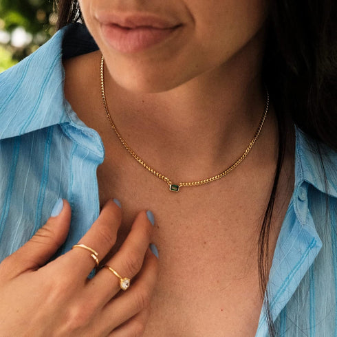 espere Baguette CZ Necklace | Emerald Cut Pendant Cuban Link Chain Choker 14'' with 2'' Extender...