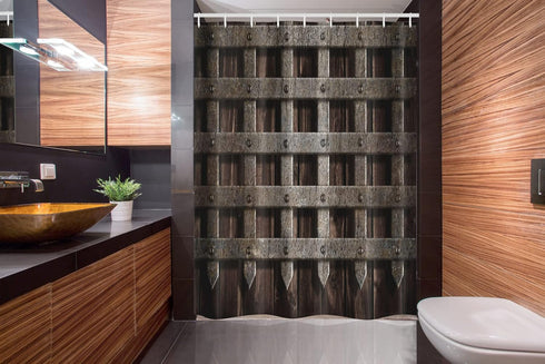 Ambesonne Medieval Stall Shower Curtain, Medieval Wooden Castle Wall and Gate Greek Style Mid-Century Designed Artwork Print, Fabric Bathroom Deco...