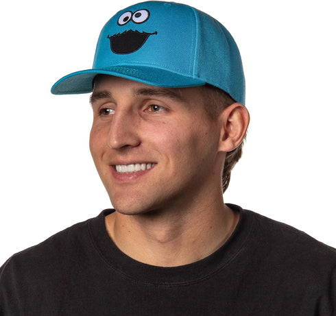 Sesame Street Cookie Monster Mens' Snapback Hat Adult Precurve Adjustable Cap | Perfect for Everyday Wear Blue...