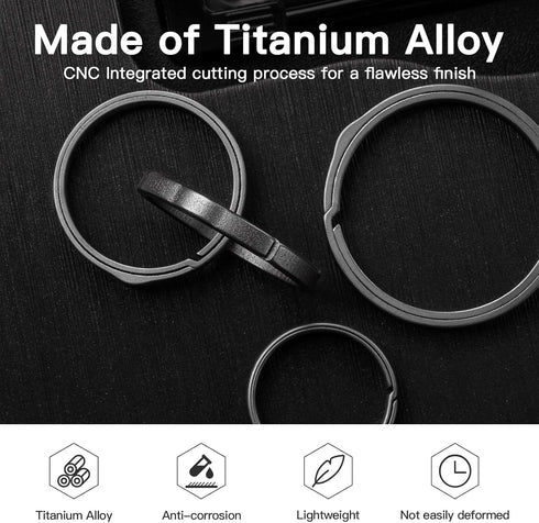 TISUR Titanium Key Rings for Keychain, Side-Pushing key chain rings Split keyring heavy duty Keychain Rings bulk...