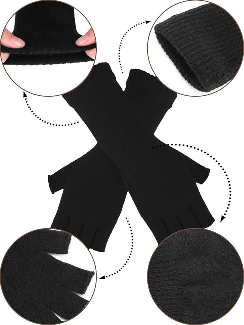 2 Pairs Unisex Fingerless Gloves Half Finger Stretchy Knit Gloves Lengthen Wrist Mittens Winter Warm Gloves...